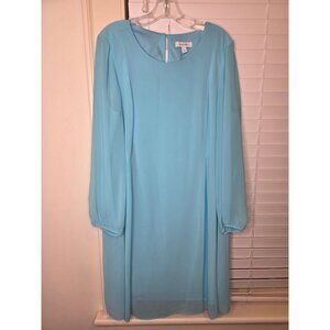 Nine West Light Blue LS Sheer Chiffon Dress 16 Wedding Mother of the bride